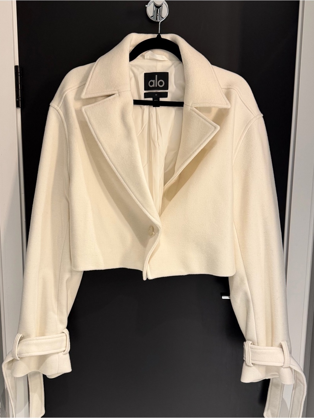 ALO Yoga Wool Cropped Metro Trench - Ivory